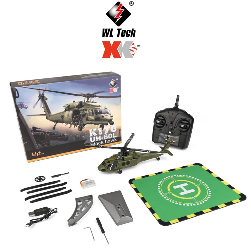 Xk K170 Uh-60l Black Hawk Rc Helicopter Wl Tech 4ch Brushless Motor Military Scale Outdoor Remote Control Helicopter For Hobbyis