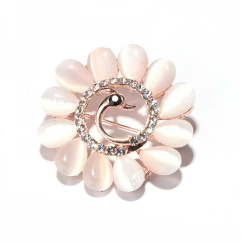 Peacock Imitated Gemstone Brooches Crystal Flower Brooch Pins Opal Badge Scarf Buckle For Women Dress Party Jewelry Gift Corsage