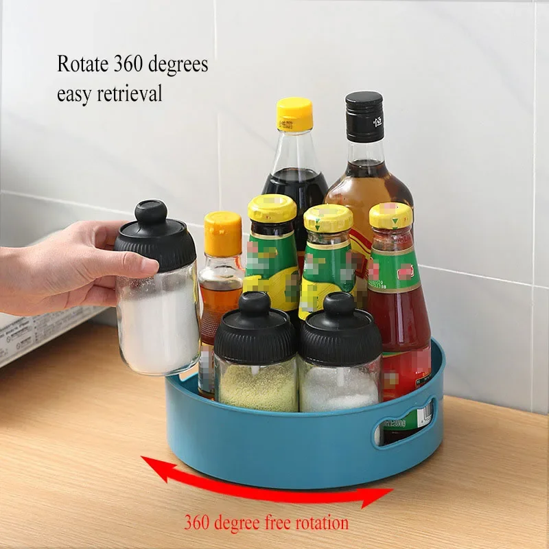 360-degree Rotating Seasoning Rack Tray Storage Container Cosmetics Fruit Storage Multi-functional Seasoning Kitchen Supplies