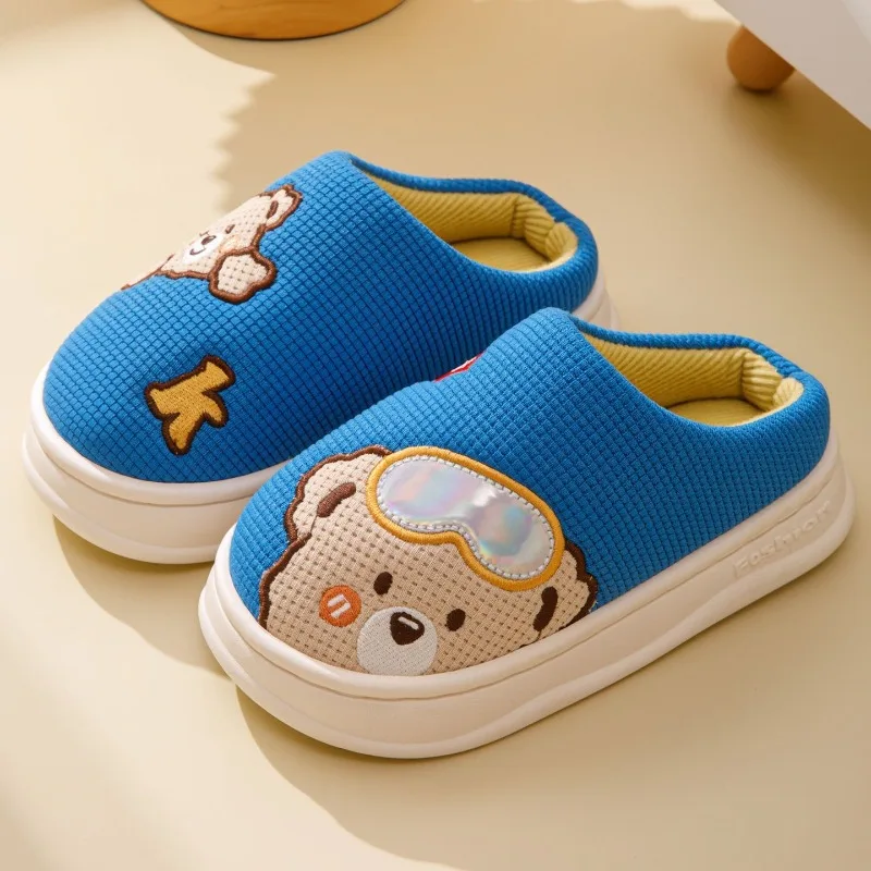 

Kids Boys Cotton Slippers Cute Cartoon Design Non Slip Soft Sole Plush Lined Warm Indoor Shoes 2026 New Arrival
