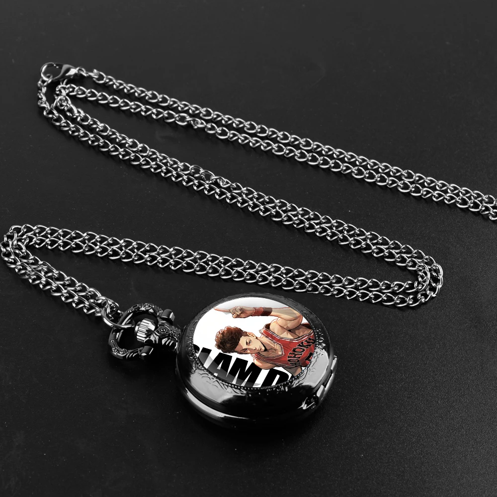 Exquisite Famous Anime Slam Dunk Glass Dome Quartz Pocket Watch Arabic numeral Necklace Pendant Gifts For Women Man with Chain