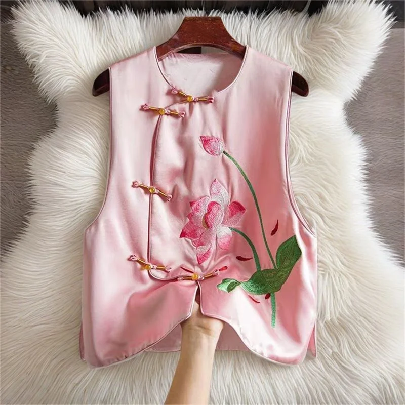 Women's Jackets Women Vest  Chinese Style National Wind Embroidered Vest new Retro top Fashion Temperament Lotus Sleeveless Coat