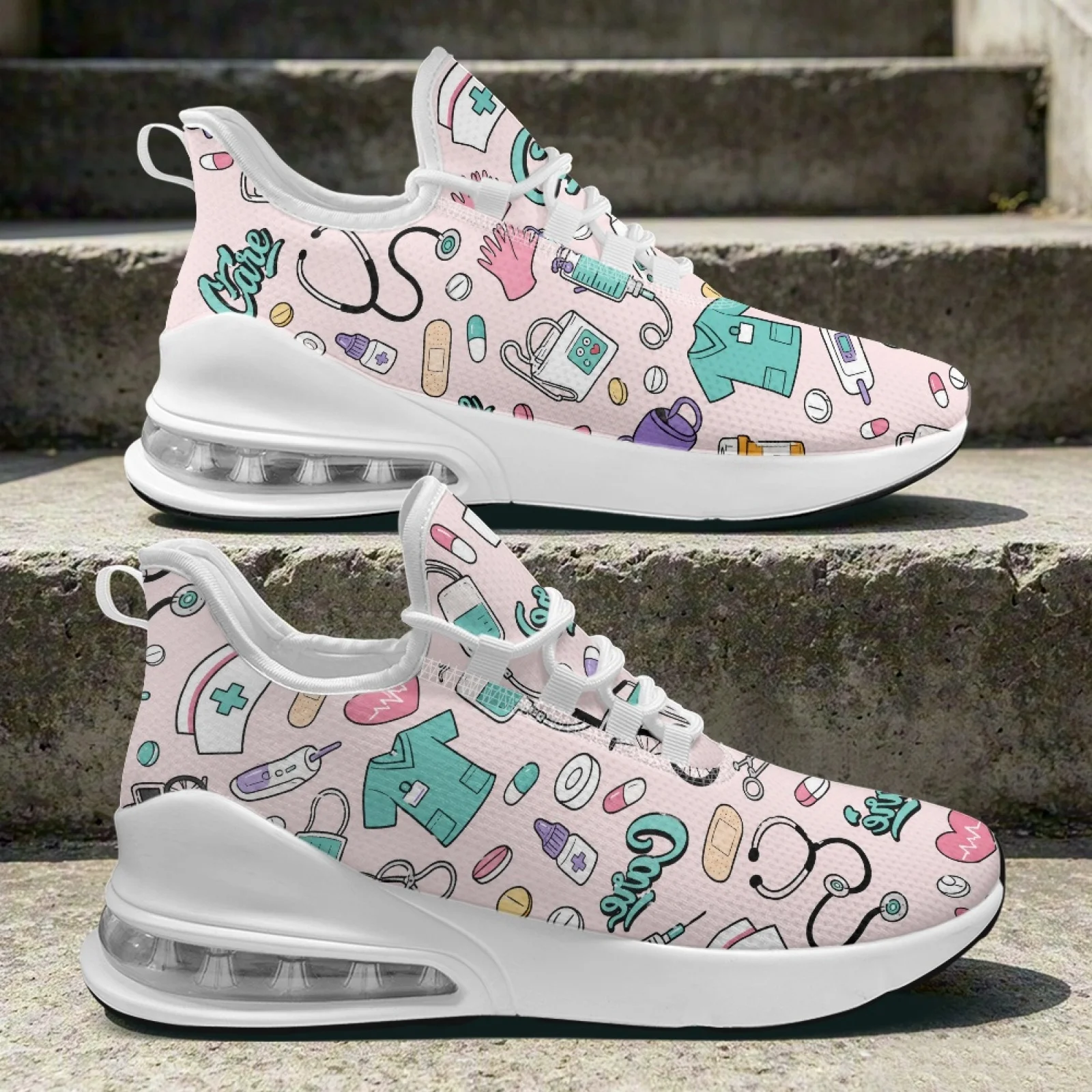 PENSTROLL Medical Nurse Print Nurse Shoes Breathable Hiking Sneakers Lace up Womens Sneakers for Outdoor Fitness Enthusiasts