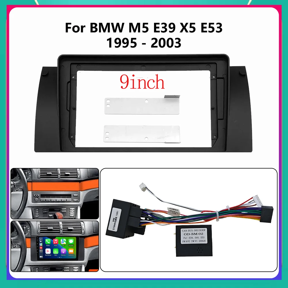 9 Inch Car Fascia Frame Adapter Canbus Box Decoder Android Radio Dash Fitting Panel Kit For BMW 5/7 Series E38 E39 M5 E53 X5
