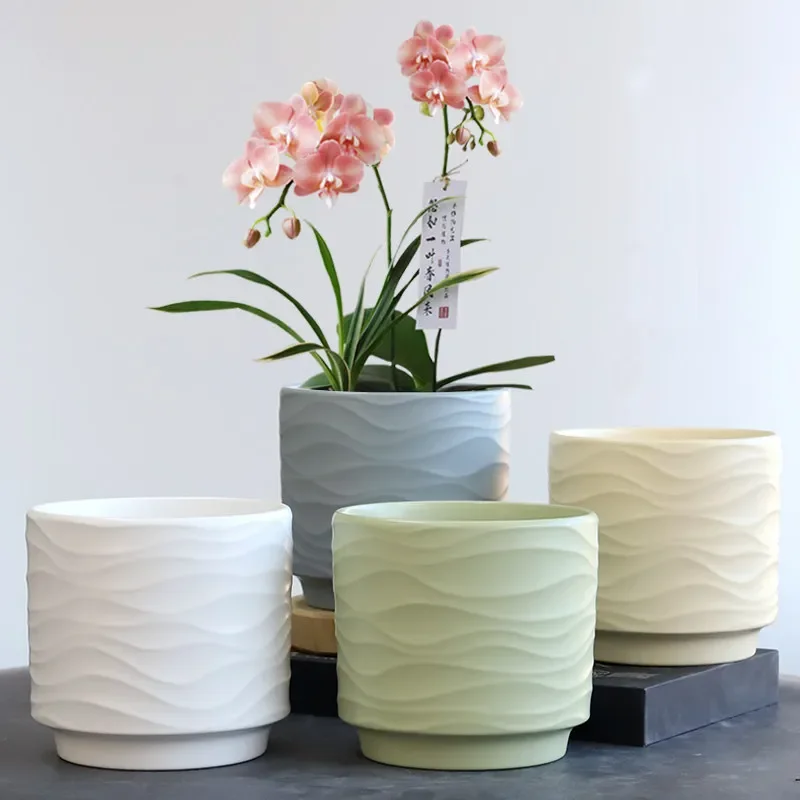Nordic Minimal Ceramic Planter With Drain Tray Special For Orchid Tiger Grass Succulent Indoor Home Balcony Clearance Flower Pot