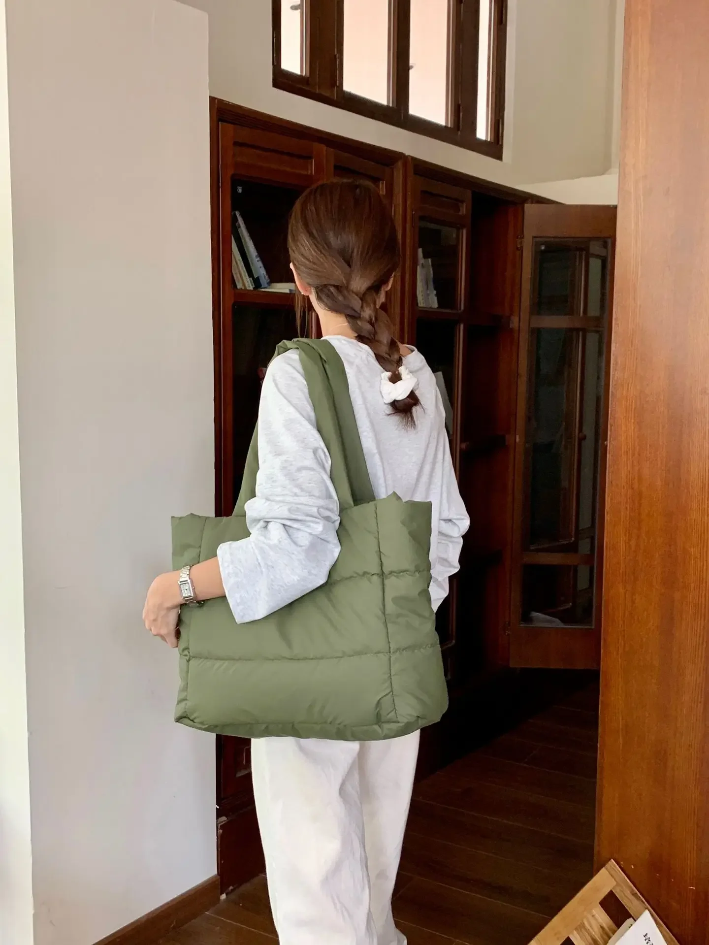 Winter Brand Design Duffel Bag for Women Big Totes Female Plaid Shoulder Bags padded Handbags Down cotton bag large capacity image 6