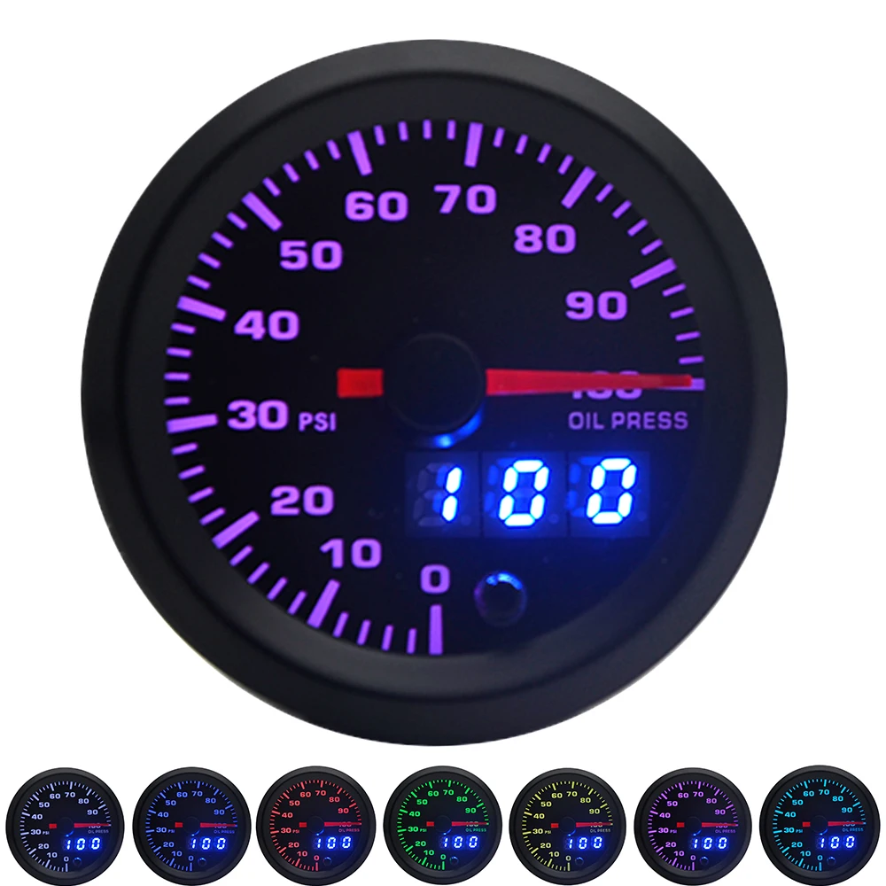 

2" 52mm 7 Colors LED Car Auto Oil Pressure 0-100 PSI Oil Press Gauge Analog/Digital Dual Display Car Meter