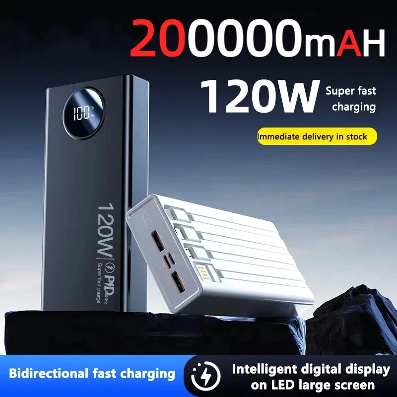 

Xiaomi 200000 мАч Power Bank 120 Вт Быстрая зарядка Четырехпроводной портативный аккумулятор большой емкости Moblie LED для iPhone Samsung Huawei
