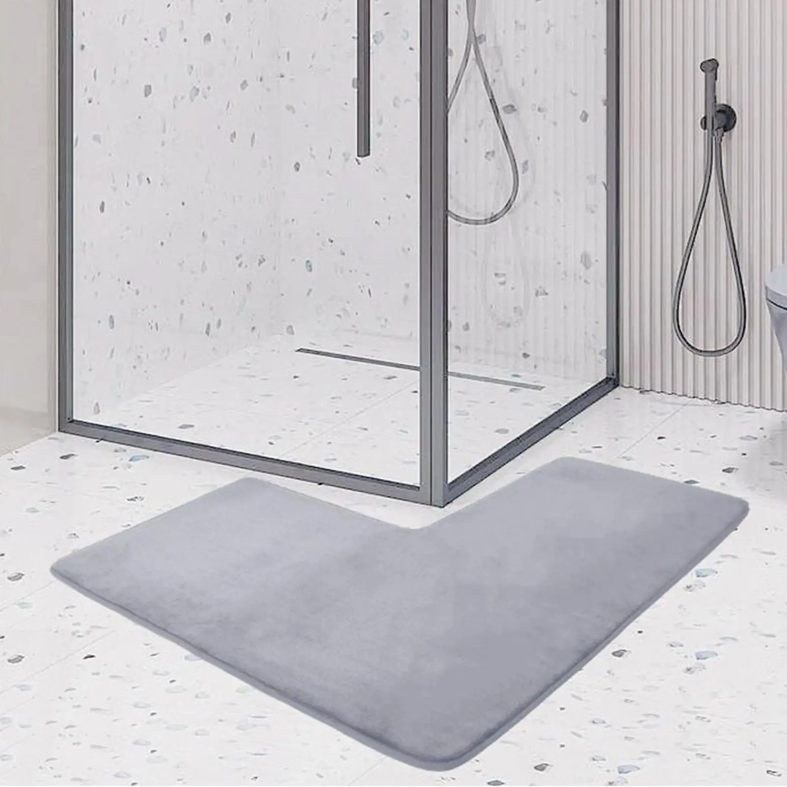 L-förmige Badematte Rutschfest Weich Schnelltrocknend Saugfähig für Zuhause Tür Waschbecken Boden Toilette Küche Innen Außen