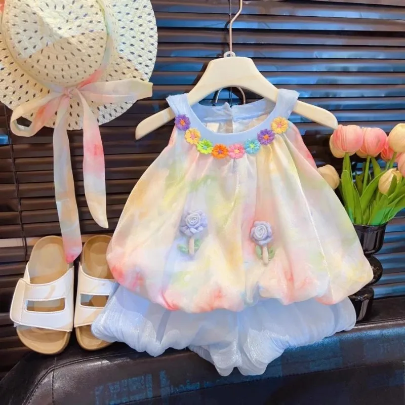 

TOY-Girls Suit2025Summer New Stylish Versatile Halter Top and Shorts Set for Girls Baby Two-Piece Set