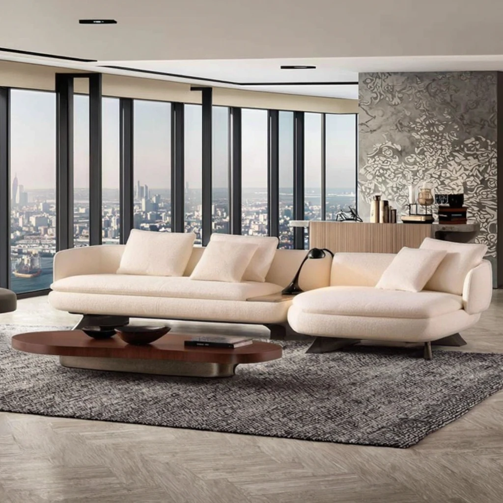Italian Minimalist Luxury Villa Living Room Sofa Set Hotel Lobby with  Velvet Fabric Sectional Modular Couch