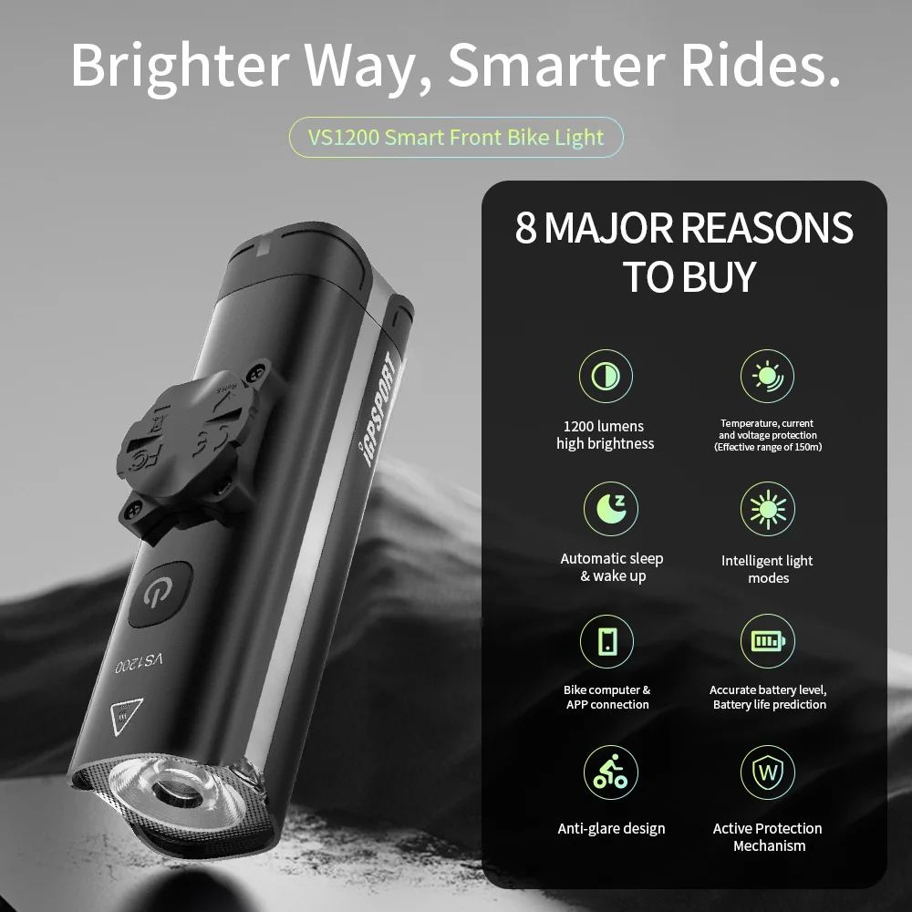 IGPSPORT-luz delantera inteligente VS1200 para bicicleta, Faro de 1200 lúmenes para bicicleta de montaña o carretera, accesorios para ciclismo