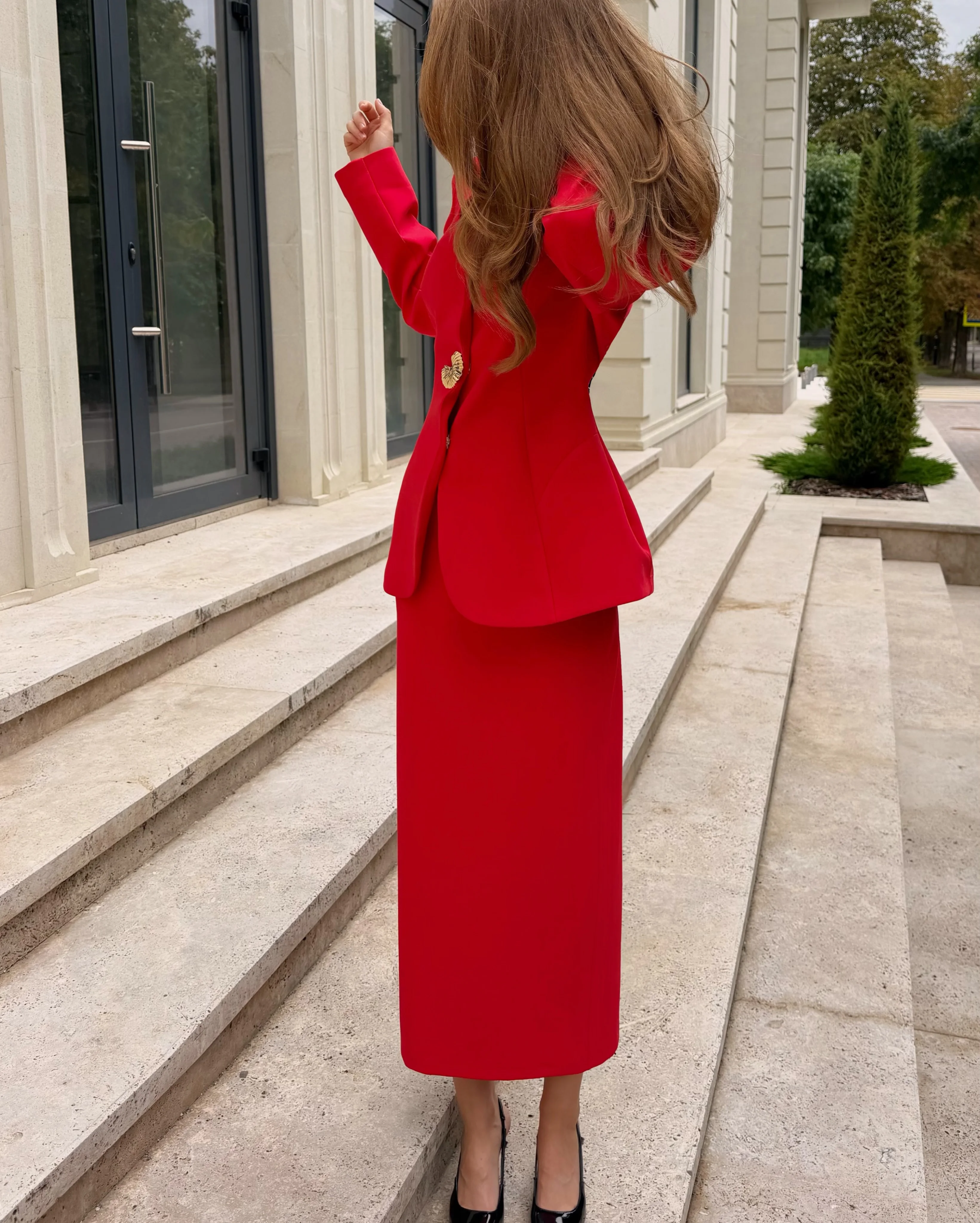 Elegant Women's Evening Dresses Suit Gowns One Button Jacket Skirt For Female Satin 2 Pieces Suit Customized M929