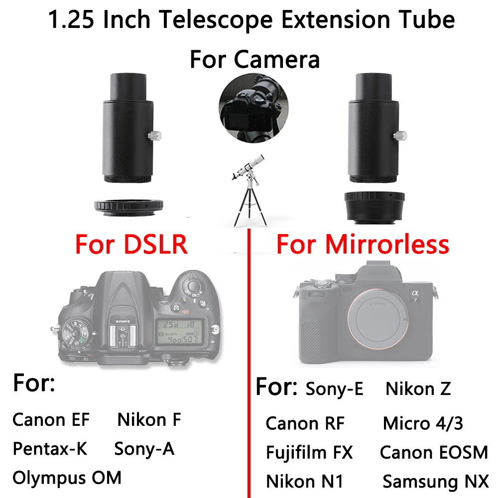 StarDikor-Adaptador de tubo de extensión de 1,25 pulgadas, montaje de telescopio astronómico para cámara Canon, Nikon, Sony, Pentax, Fuji M4/3,