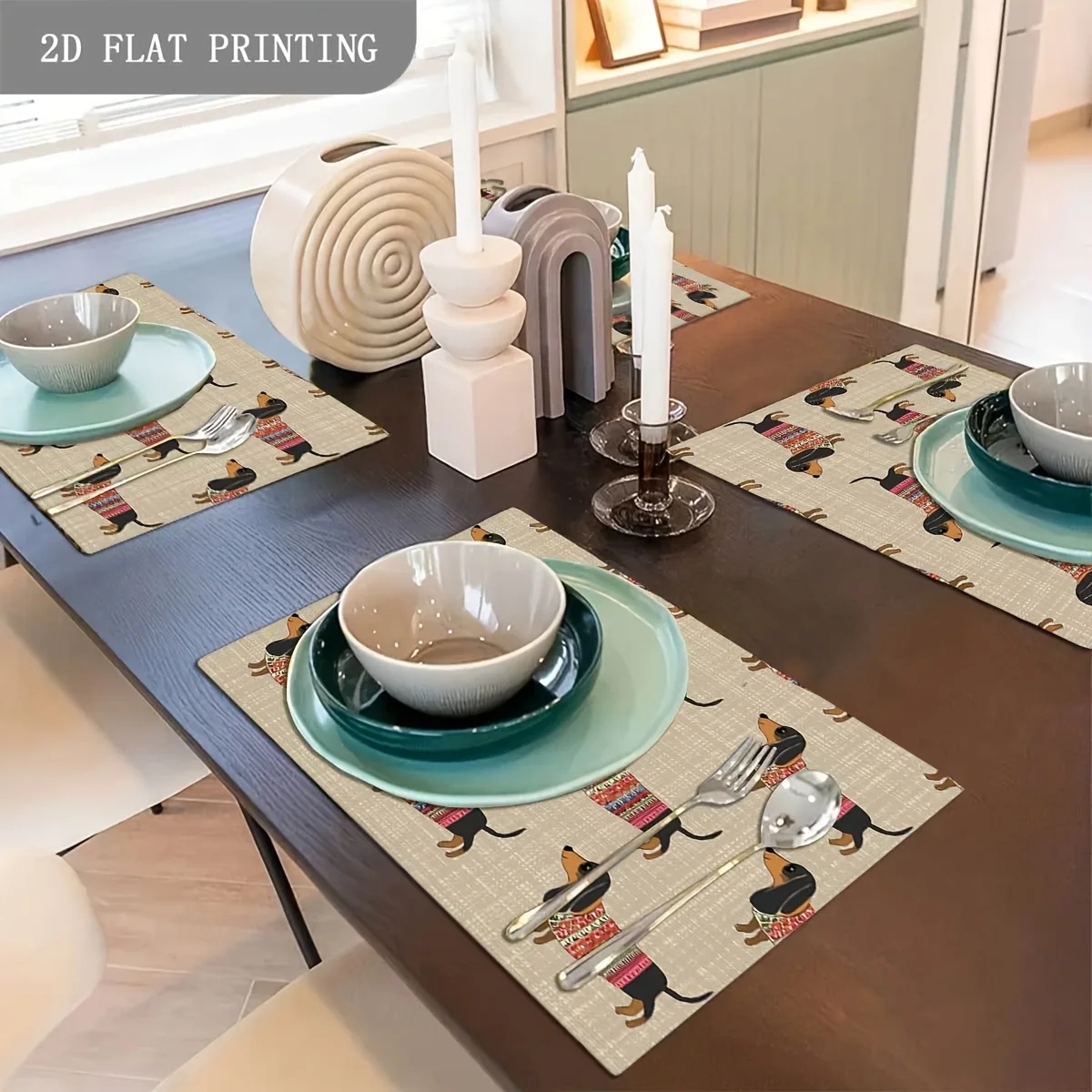 VIKAMA 4/6/8/10pcs Dachshund Dog Tribe Restaurant Kitchen Table Placemats Coasters Coffee Coasters Home Decor