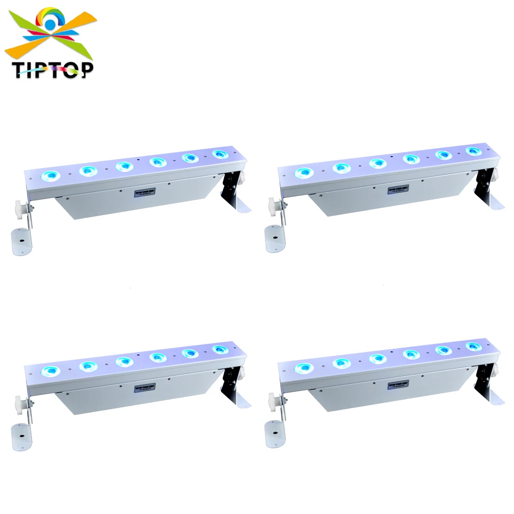 TIPTOP 4XLOT 6X18W 6 IN 1 RGBWA UV 2.4G Wireless Battery Led Washer Light High Quality DMX Led Wall Washer Bar Light White Shell