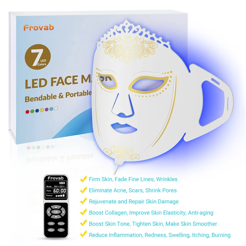 Mascarilla facial LED de 7 colores, terapia de luz LED para labios, grado médico, LED profesional, reafirmante facial, eliminación de arrugas