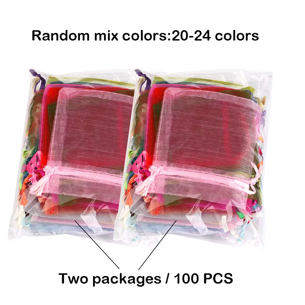 50 pçs/lote 7x9 cm Cordão Saco de Organza para Jóias Doces Wending Gift packaging