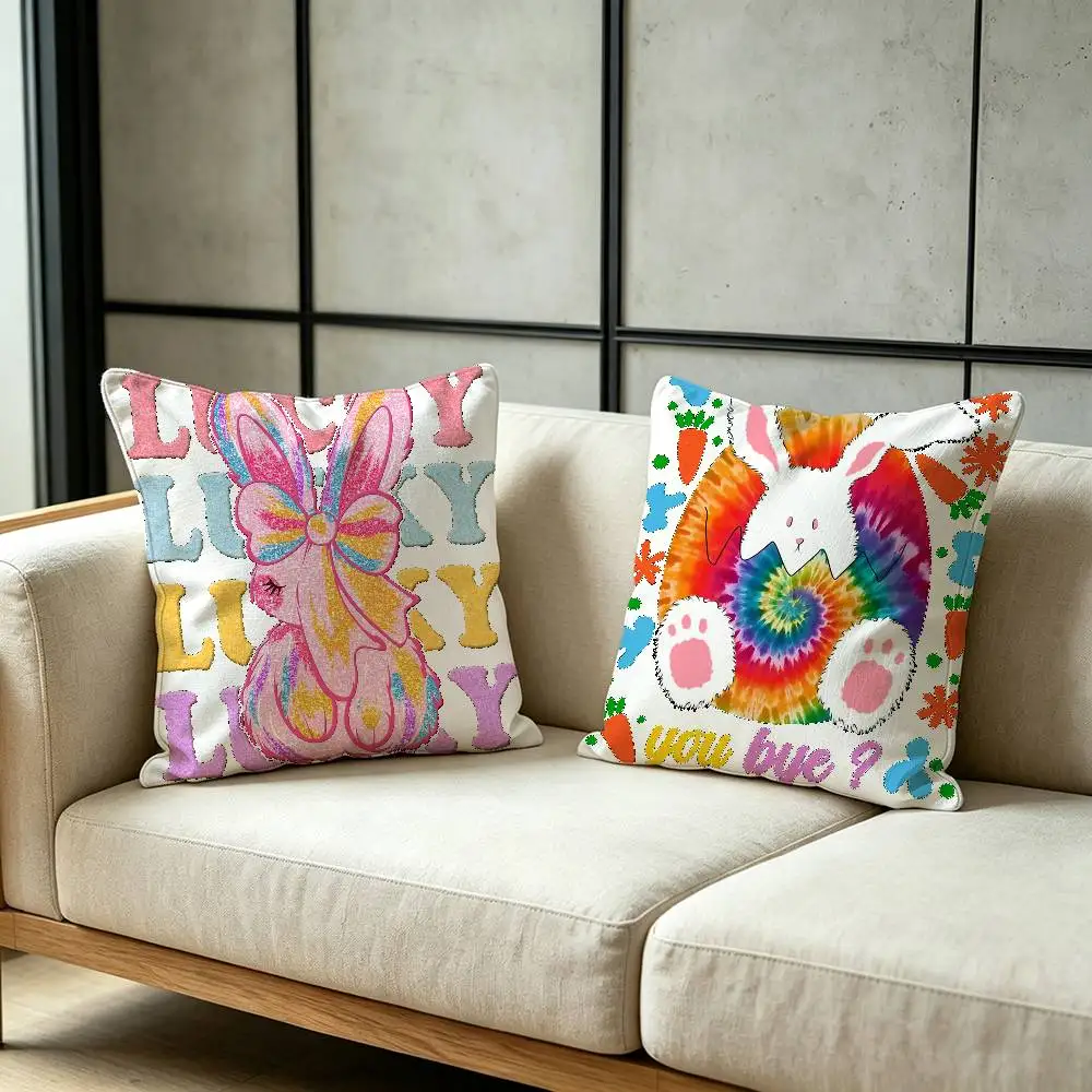Cute Rabbits Throw Pillow Cover Neutral Decor Cushion Cover Soft Sofa Couch Bed Home Decor Pillow Case