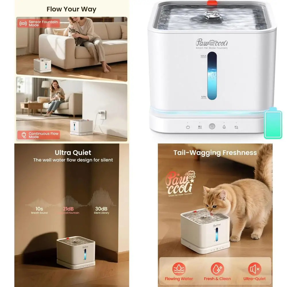 

Беспроводной фонтан для кошек, поднос из нержавеющей стали 3 л/100 унций, фонтаны для кошек для питья, фонтанчики для воды для домашних животных в помещении, автоматическая работа