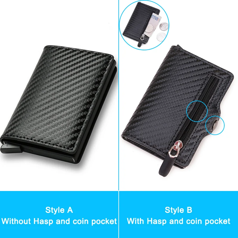 Protección de bloqueo Rfid de fibra de carbono para hombre, billetera de cuero y Metal para tarjetas de crédito