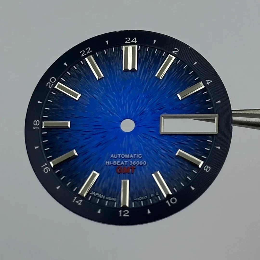 Esfera de reloj Hi-Beat 36000, textura Radial de arena degradada de 202528,5mm, adecuada para GMT NH35/36, movimiento automático NH35, piezas Mod de caja