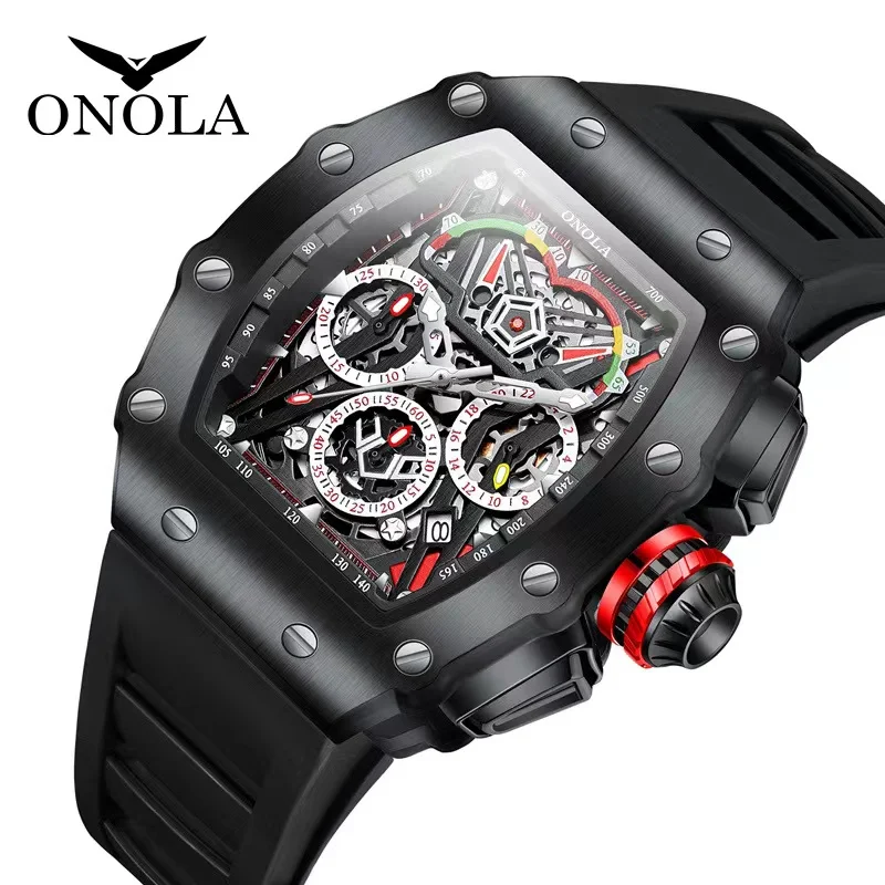 2023 Trendy Quartz Watch Men Brand ONOLA Luxury Sport Stainless Steel Watch Men Mens Watch Rubber strap Reloj Dropshipping