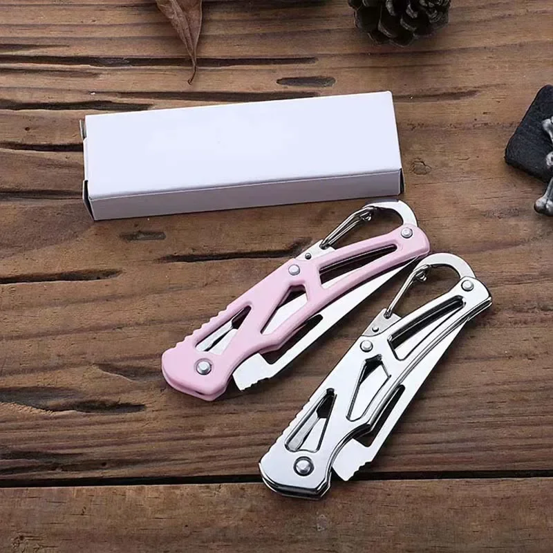 Novo mini faca em forma de lâmina de aço inoxidável acampamento ao ar livre auto defesa ferramenta sobrevivência emergência dobrável faca chave portátil