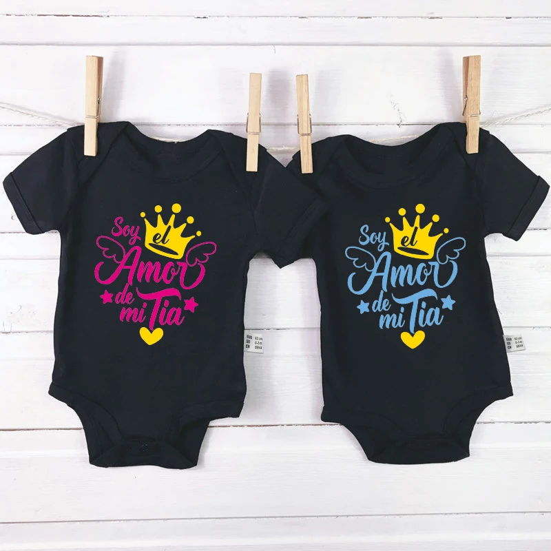 I'm The Love Of My Aunt Baby Bodysuit Crown Wings Heart Print Newborn Short Sleeve Romper Infant Onesie Baby Shower Gift