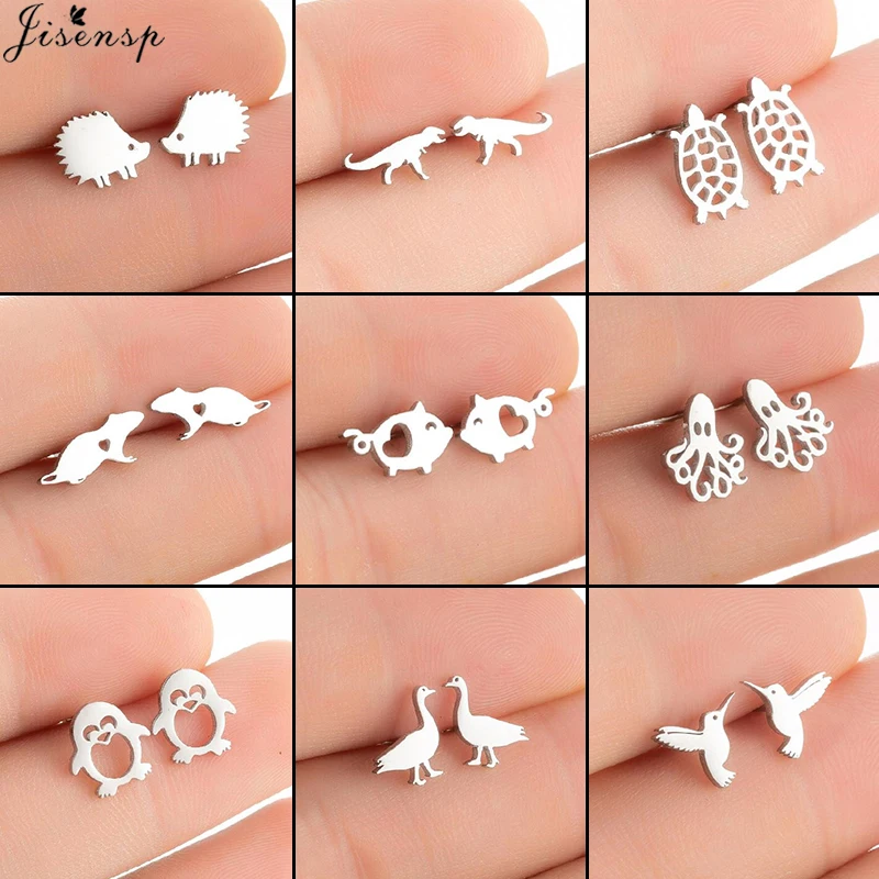 Multiple Stainless Steel Animal Stud Earrings for Women Girl  Jewelry Cute Octopus Geese Pig Hedgehog Earings Fashion Pendientes