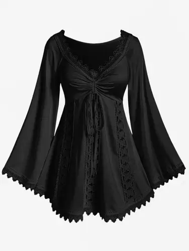 Imagen 2 del producto ROSEGAL, camisetas caladas con adornos de encaje blanco de talla grande, camisetas sin mangas acampanadas ajustadas con cuello en V a la moda, nueva camiseta para ir al trabajo 2025