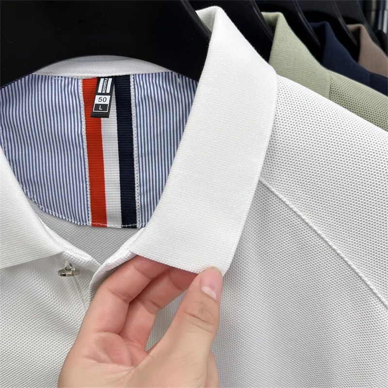 Designer-Stil Herren Langarm-Poloshirt mit Knopfleiste und Revers, Exquisites Muster-Stickerei, Herbst Neue Business-Casual Herrenbekleidung – Detail 5
