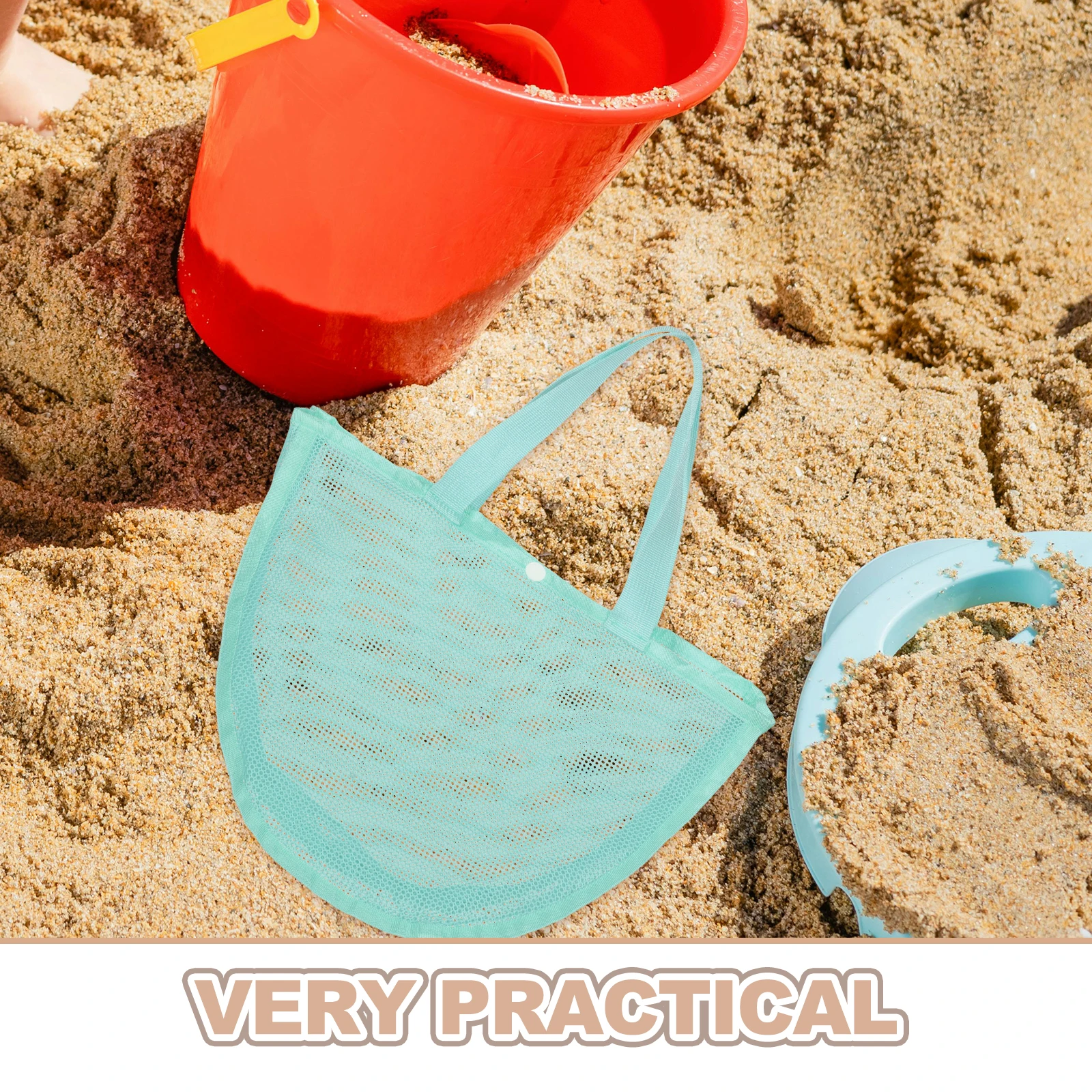 4 قطع حقيبة شبكية للشاطئ للأطفال - حقيبة واسعة مقاومة للرمل للعب في الهواء الطلق - حقيبة تخزين خفيفة الوزن مقاومة للماء للأصداف الصدفية