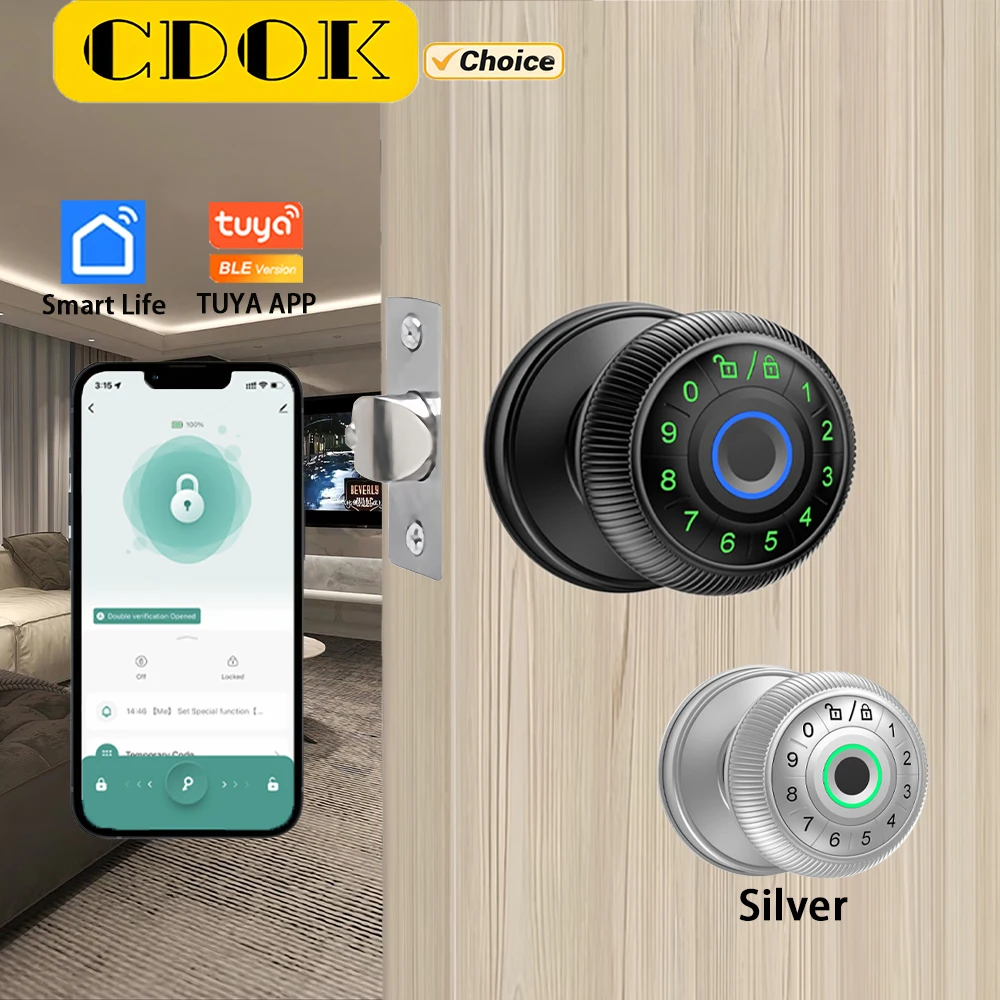 CDOK Q6 Tuya Bluetooth Smart Ball Lock, Can Add Gateway Remote Unlocking, Apartment Bedroom Door Lock
