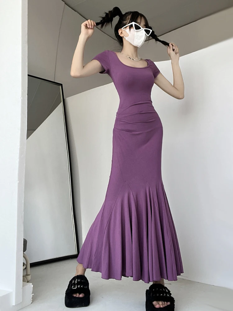 

Ele Purple Fi Tail Dr ort Sve Плиссированная талия Cinching Сексуальное лето весна осень длинное платье для высоких женщин