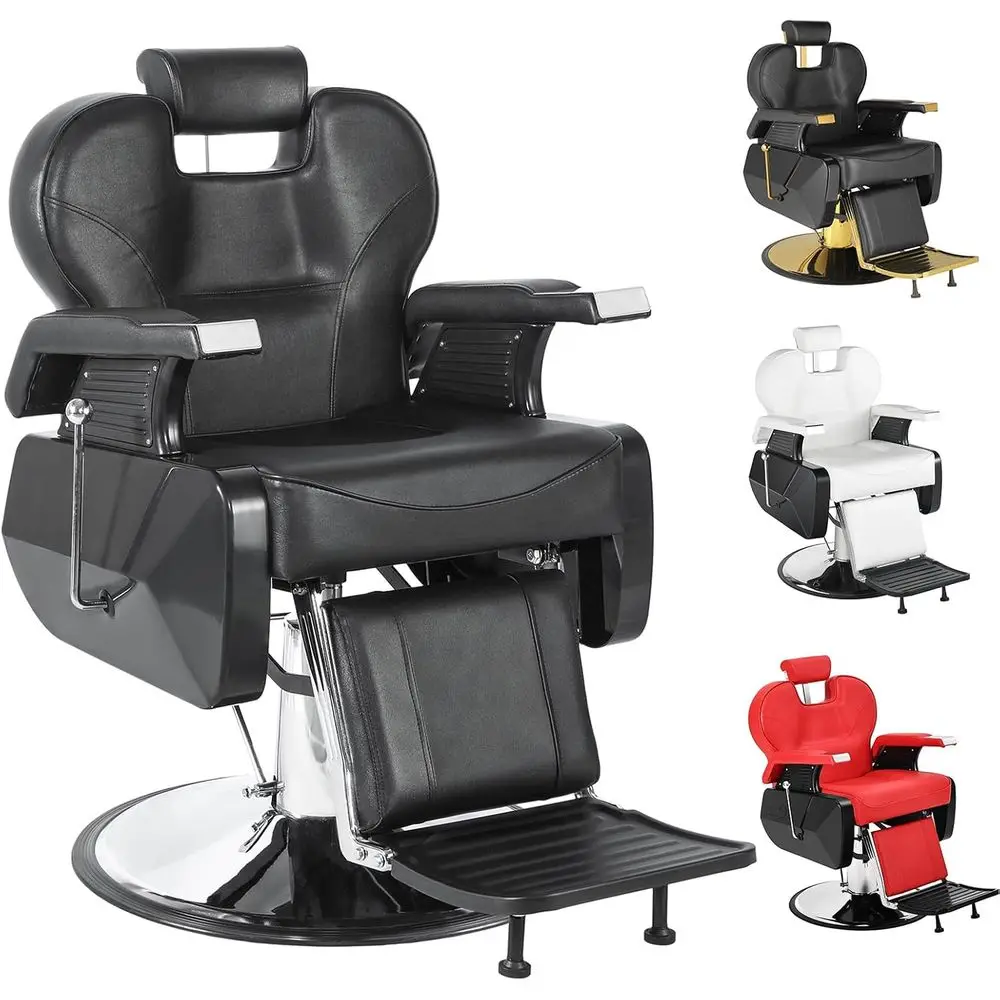 

Прочное гидравлическое парикмахерское кресло с откидной спинкой, черное, поворотное на 360°, регулируемое по высоте для салонов профессионалов