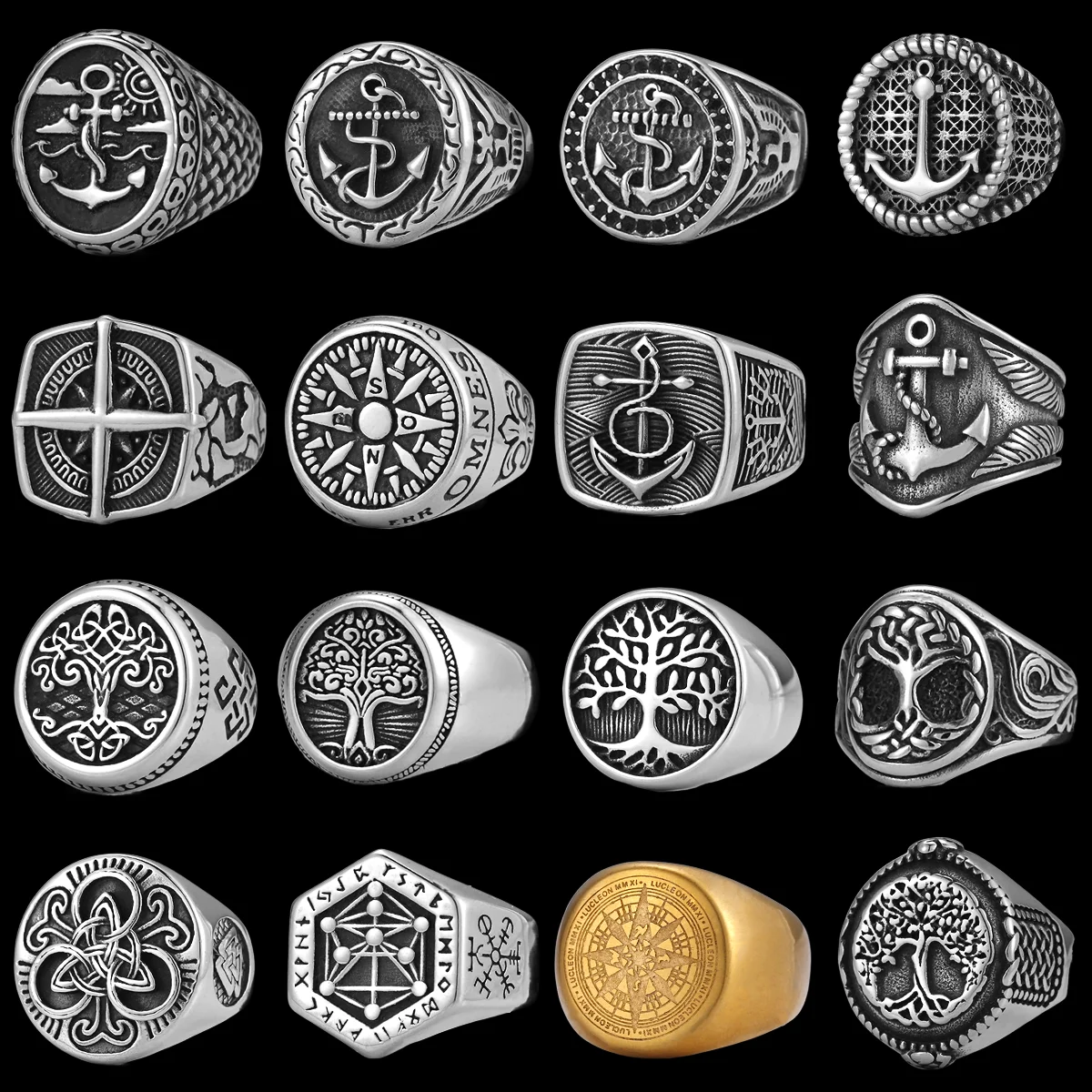 Viking Stainless Steel Tree of Life Viking Compass Ring Vintage Fashion Fashion Gifts Jewelry Party for Men and Women