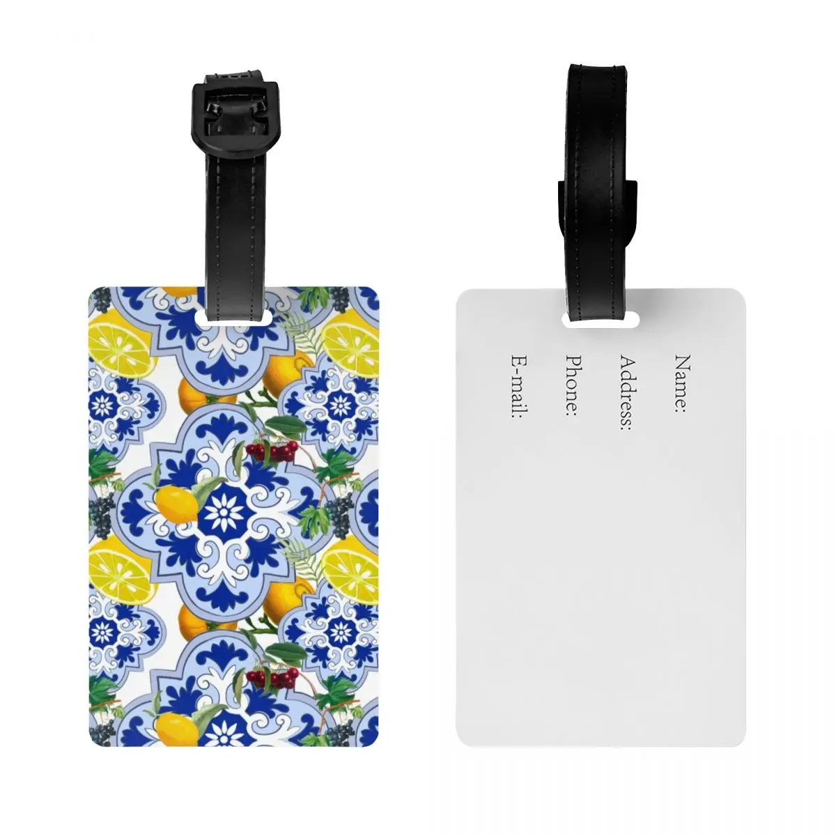 Custom Sicilian Summer Fruit Lemon Citrus Tiles Luggage Tag for Suitcases Privacy Cover ID Label