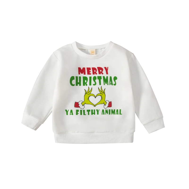 

Christmas Kids Sweatshirt Long Sleeve Crew Neck Letters Elf Hand Print Hoodie Pullover Costume for Boys Girls