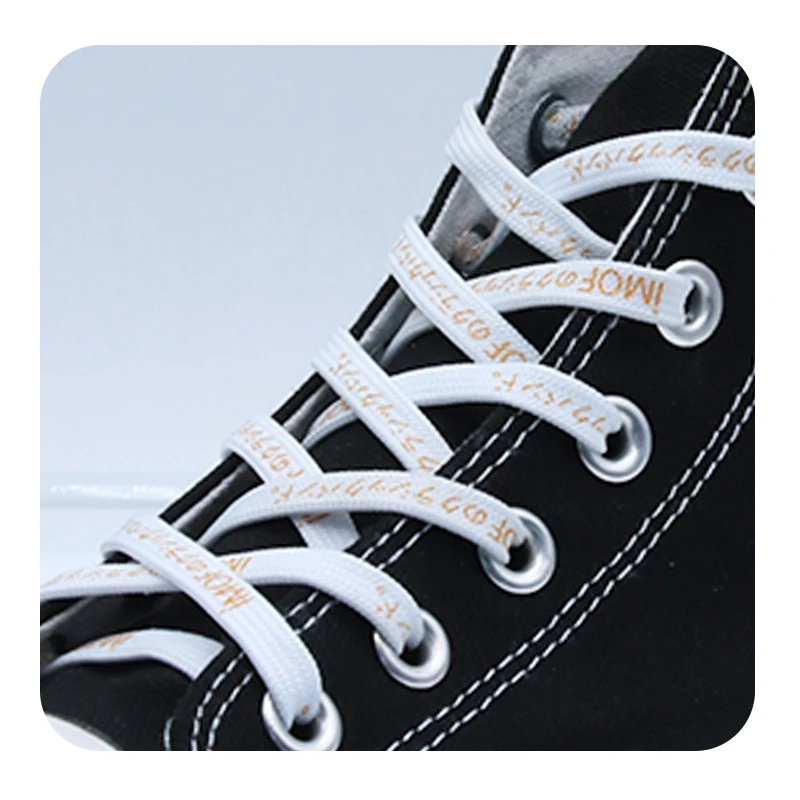 

Weiou New 7 MM Flat Shoelaces Silk Screen Polyester Woman Man Shoestrings White with Double Sided Gold Japanese Non Fading Laces