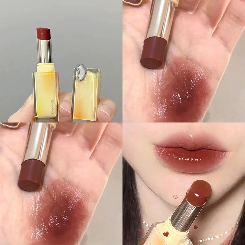 Heallor-Bálsamo labial de cristal rojo y marrón, bálsamo labial de gelatina, espejo hidratante, luz de agua, esmalte de labios sólido, tinte de labios rojo, Cosmet de maquillaje