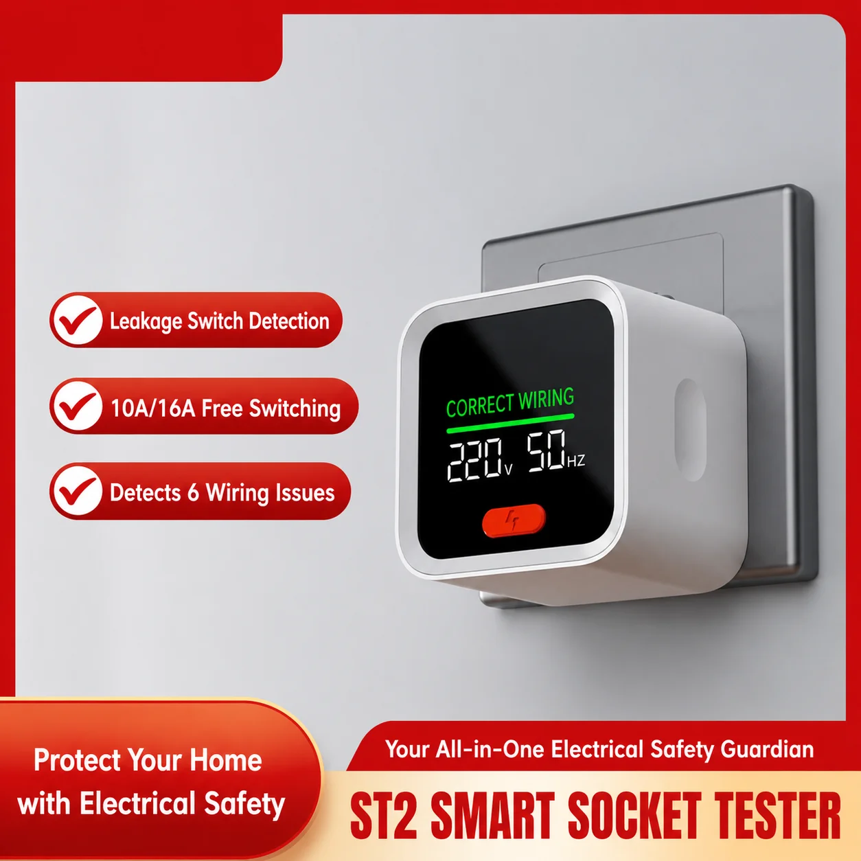 LCD Digital Socket Tester Electrical Outlet Tester GFCI RCD Voltage Detector Ground Fault Circuit Analyzer Power Socket Wiring T