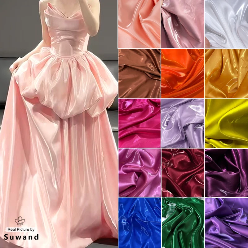 New Color Luxury Glossy Liquid Satin Fabric Shiny Water Gloss Satin for Wedding Dress Suit Clothing Designer DIY Material