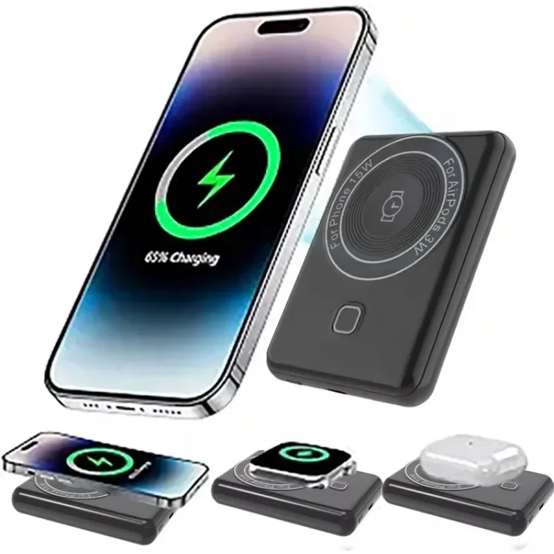 2024 Newest Techenology 10000mAh 3 in 1 Magnetic Wireless Power bank For phone For Aripods For iwatch