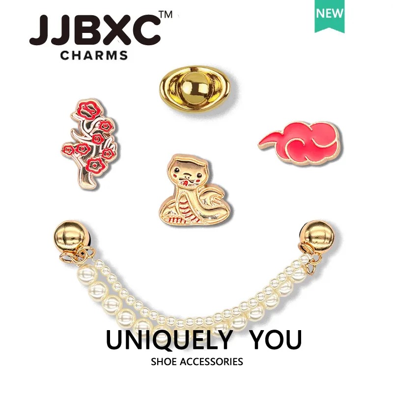 Metal JJBXC charm Shoe Buckle Shoe Accessories metal Snake Totem Pearl Chain Cloud DIY Fashion Shoes Decorations