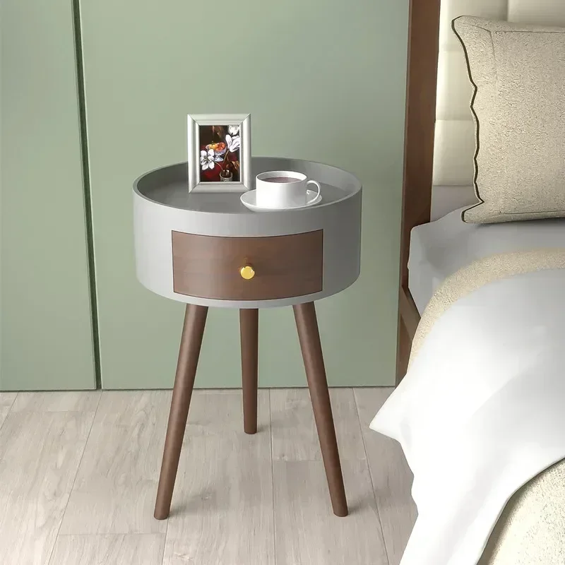 Minimalist Circular Nightstand: Italian Bedside Table, Light Luxury Stand with Drawer, Nordic 3-Legged Round Design