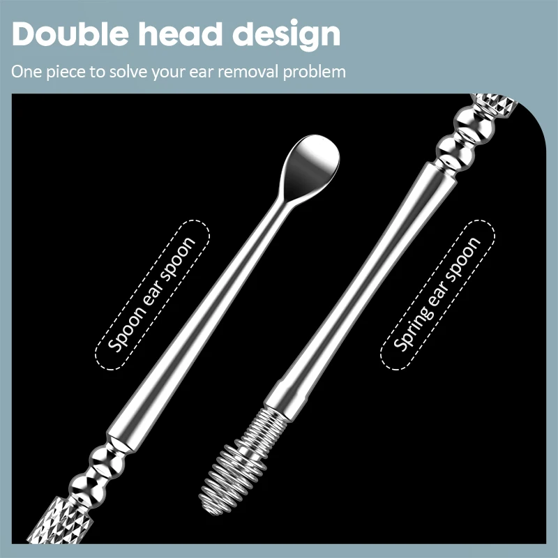 KK 360° Spiral Massage Ear Pick Ear Wax Removal Tool Stainless Steel Ear Spoon Flexible Design Ear Canal Cleaner Ear Care Tool