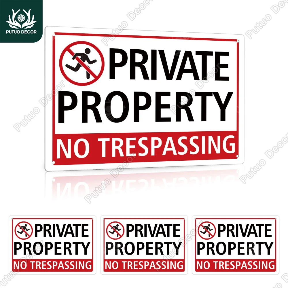 

Putuo Decor 4pc Warning Wall Metal Sign, Private, NoTrespassing，Vintage Decorative Plaque for Gate Shop Warning, 7.9x11.8Inches