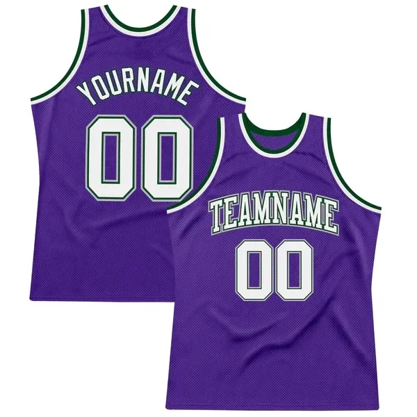 Custom Purple White Green-Gray Authentic Throwback Basketball 3D Print Team Name Number Vest Game Practice Clothes Adult/Youth