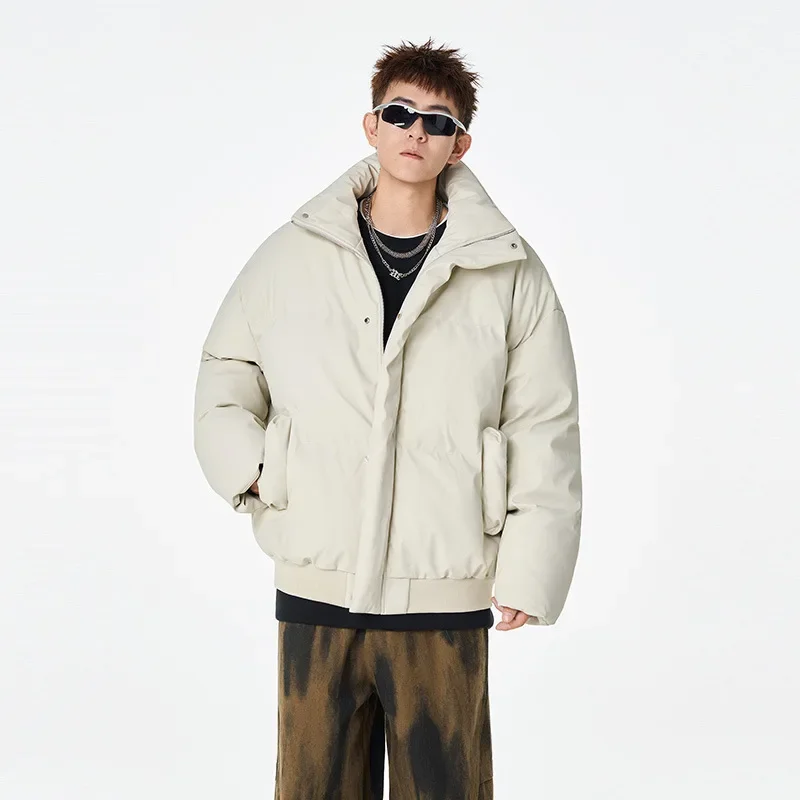

Man Down Coat Winter American Stand Collar Oversize Male Outerwear High Street Long Sleeve Zipper Windproof Soft Men Jacket